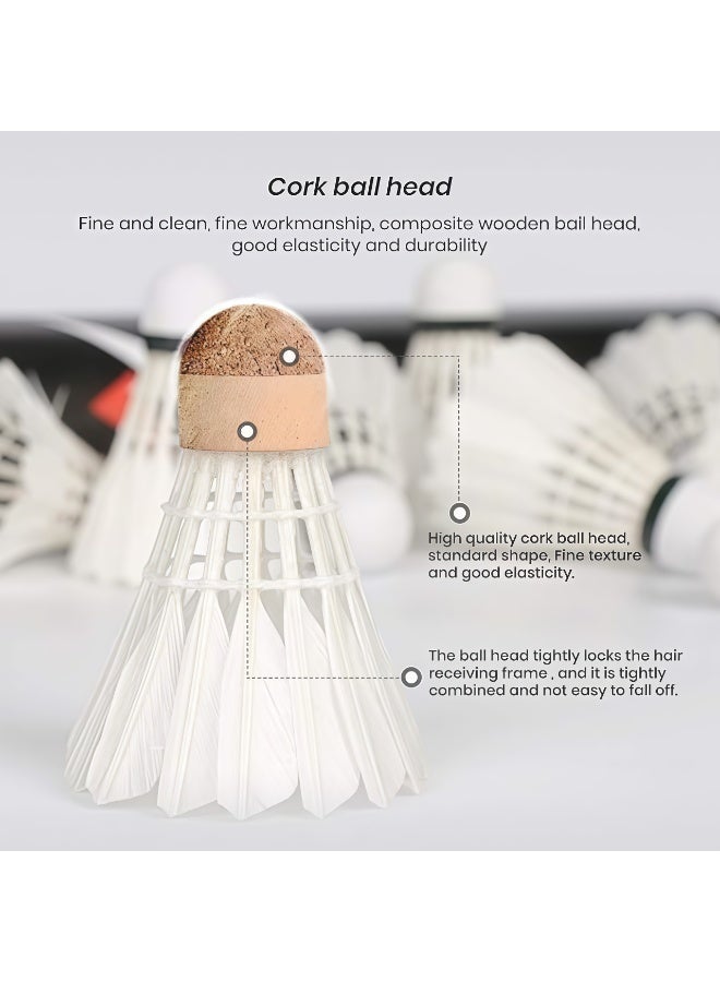 12-Pack Badminton Shuttlecocks, White, Premium Goose Feathers, Cork Ball Head, Durable Competition Grade, Stable Flight，Speed 77 - Image 5